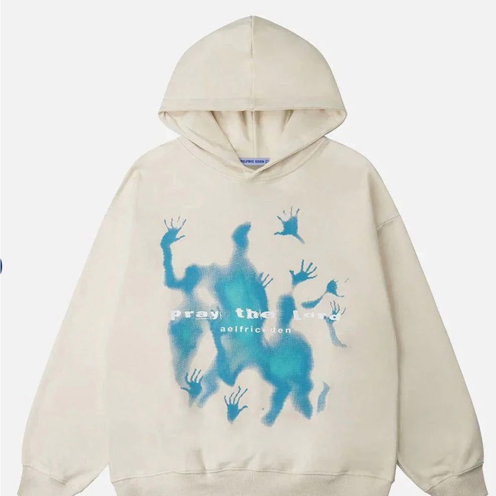Aelfric Eden Cream Hoodie with Blue Graphic